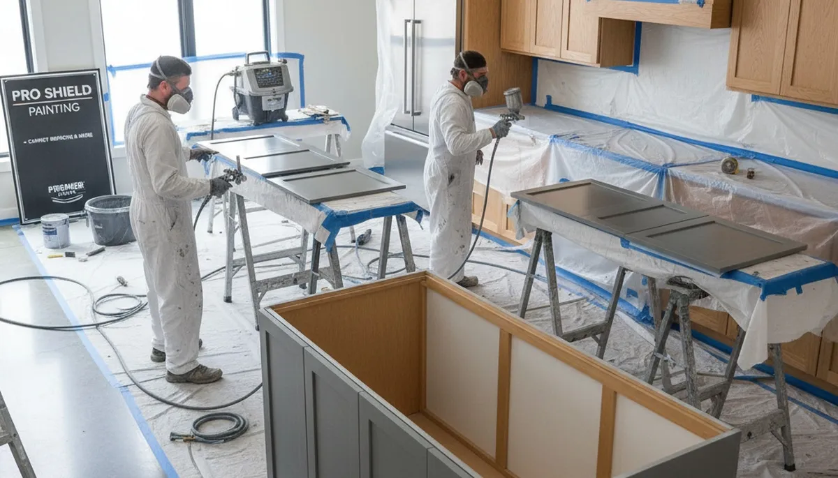 Professional cabinet painting in Dallas TX kitchen by expert house painters for durable finish