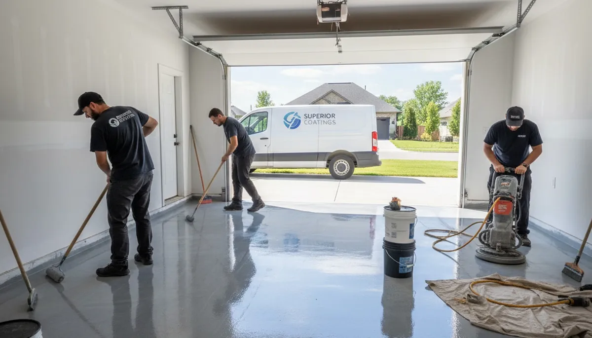 Professional garage floor epoxy coating in Dallas TX providing durable, oil-resistant finish