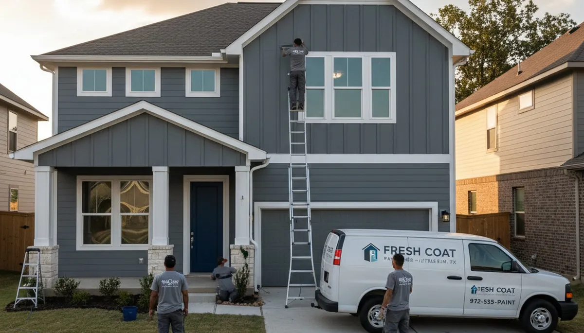 Professional house painters working on residential exterior in Dallas TX