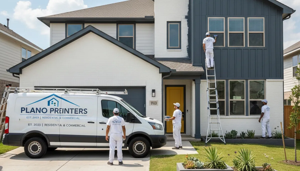 Professional house painters in Dallas TX applying exterior paint to a residential home